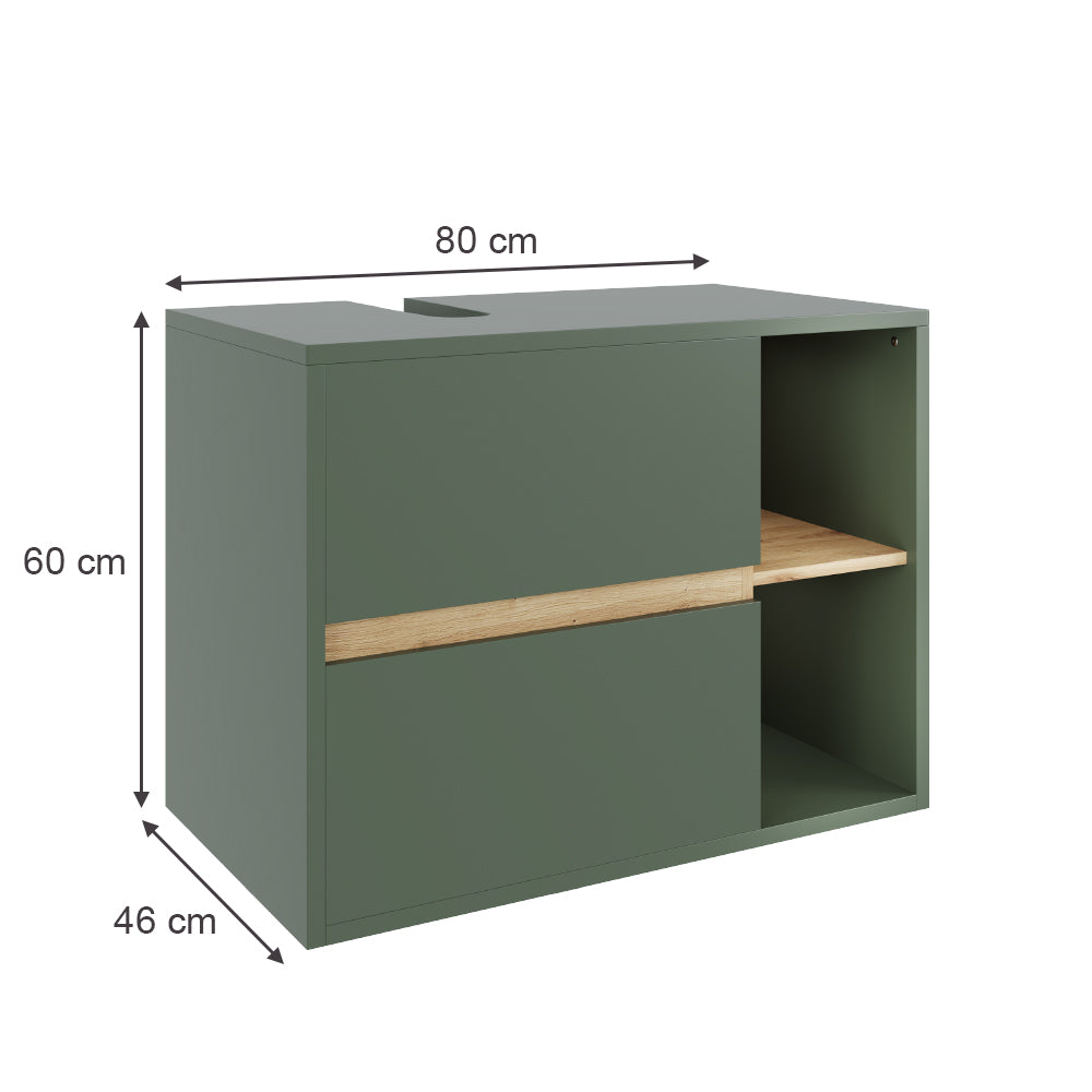 Vicco Mobiletto per lavabo Verde/Artigianale 80 x 60 cm con 2 cassetti