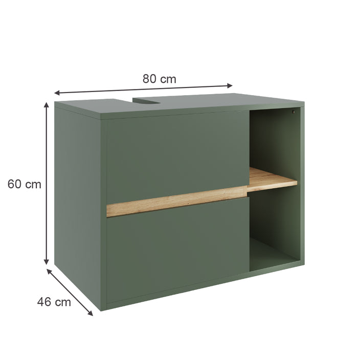 Vicco Mobiletto per lavabo Verde/Artigianale 80 x 60 cm con 2 cassetti
