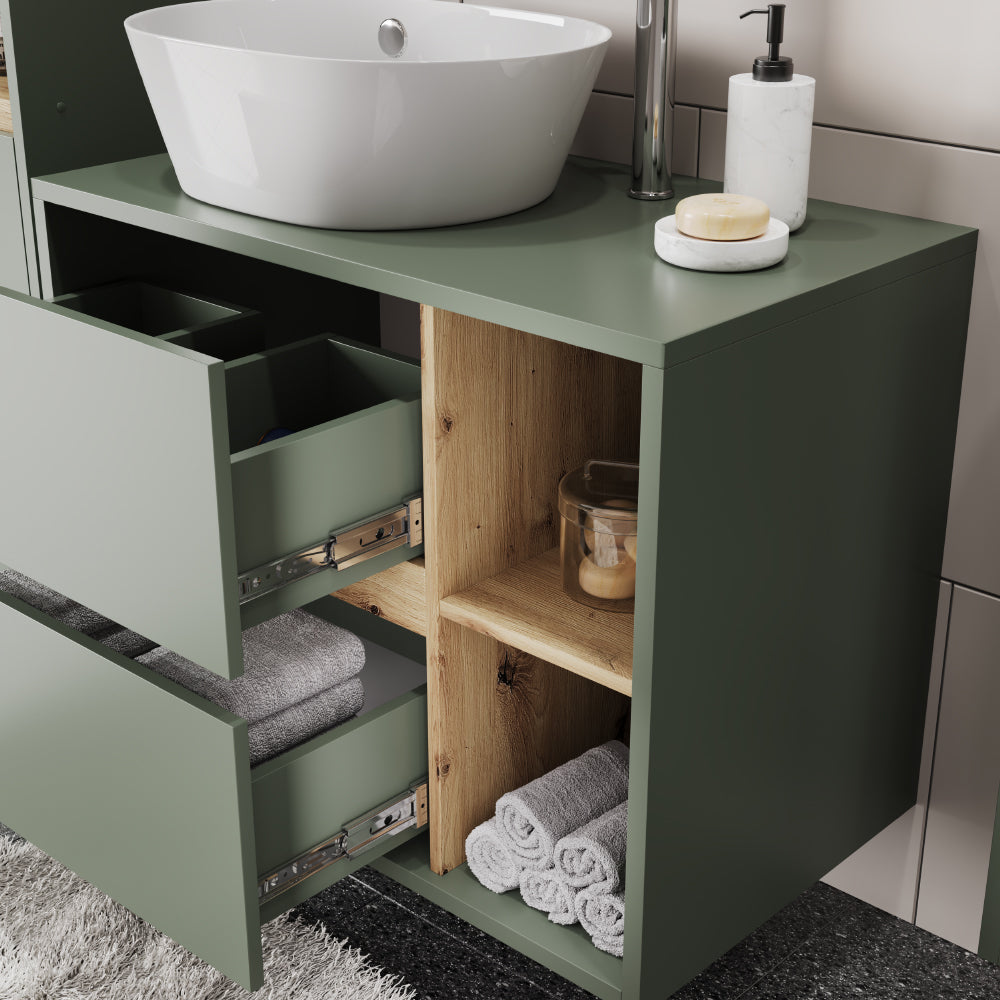 Vicco Mobiletto per lavabo Verde/Artigianale 80 x 60 cm con 2 cassetti