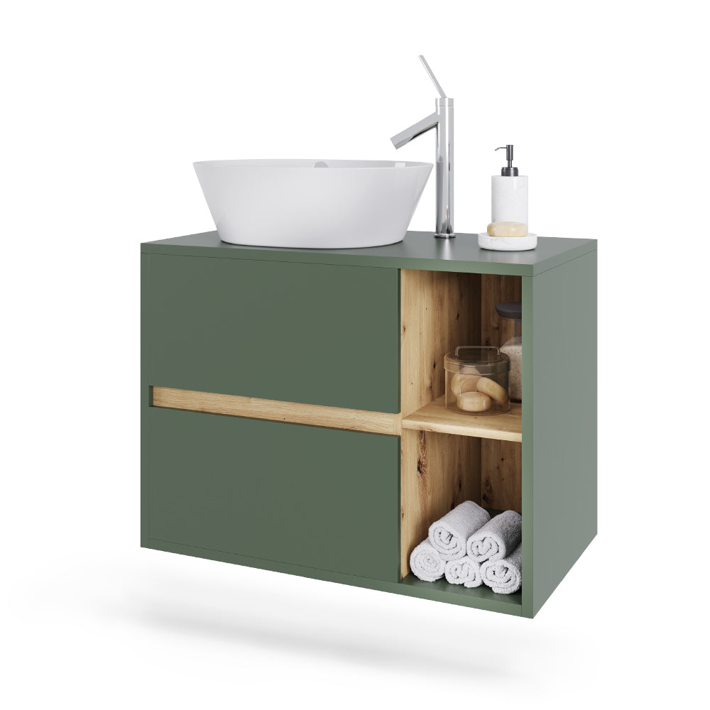 Vicco Mobiletto per lavabo Verde/Artigianale 80 x 60 cm con 2 cassetti