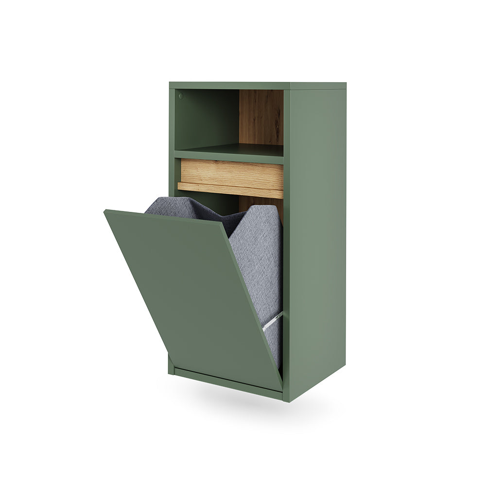 Vicco Mobiletto da bagno Verde/Artigianale 38 x 80 cm con cesto portabiancheria