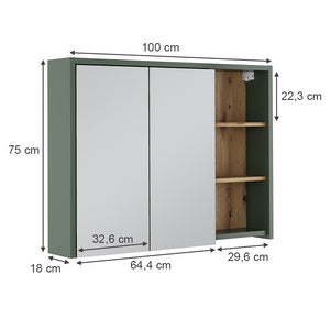 Vicco Mobile a specchio per bagno Verde/Artigianale 100 x 75 cm con ripiani aperti