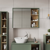 Vicco Mobile a specchio per bagno Verde/Artigianale 100 x 75 cm con ripiani aperti