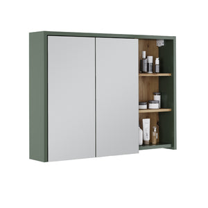 Vicco Mobile a specchio per bagno Verde/Artigianale 100 x 75 cm con ripiani aperti