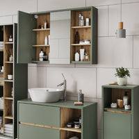Vicco Mobile a specchio per bagno Verde/Artigianale 100 x 75 cm con ripiani aperti