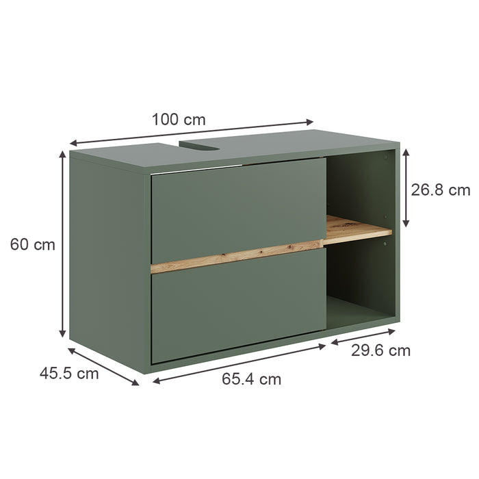 Vicco Mobiletto per lavabo Verde/Artigianale 100 x 60 cm con 2 cassetti