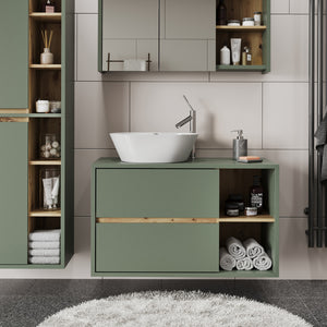 Vicco Mobiletto per lavabo Verde/Artigianale 100 x 60 cm con 2 cassetti