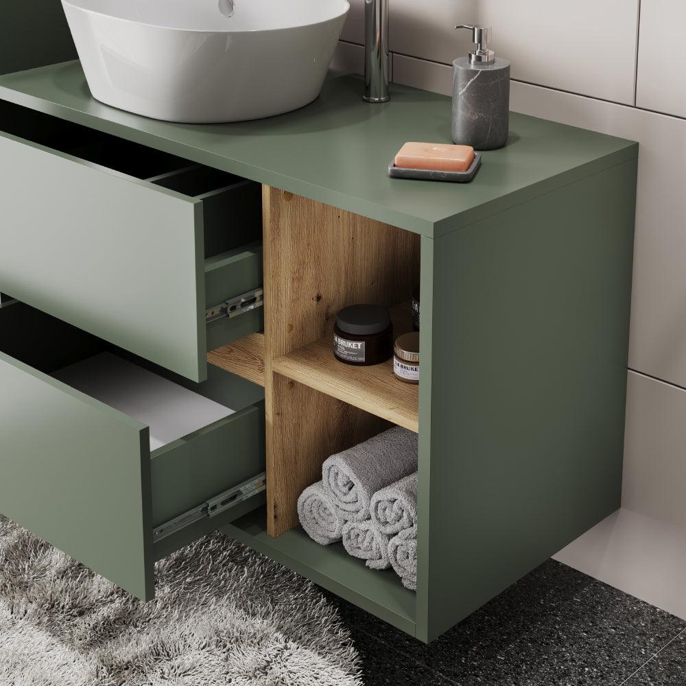 Vicco Mobiletto per lavabo Verde/Artigianale 100 x 60 cm con 2 cassetti