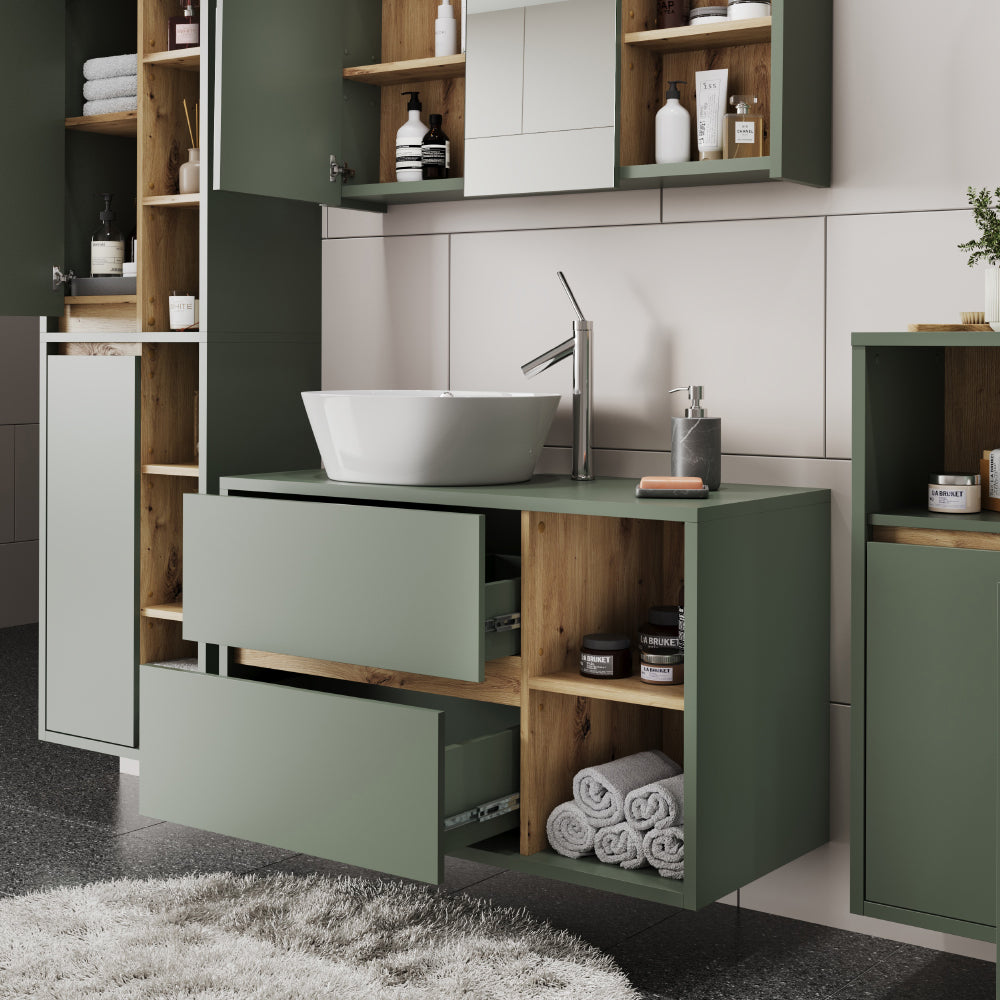 Vicco Mobiletto per lavabo Verde/Artigianale 100 x 60 cm con 2 cassetti