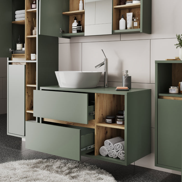 Vicco Mobiletto per lavabo Verde/Artigianale 100 x 60 cm con 2 cassetti