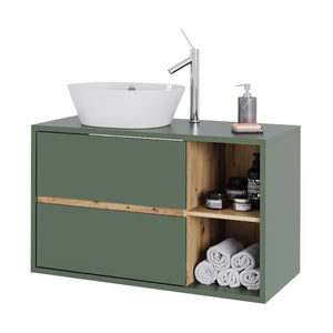 Vicco Mobiletto per lavabo Verde/Artigianale 100 x 60 cm con 2 cassetti