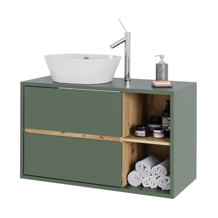 Vicco Mobiletto per lavabo Verde/Artigianale 100 x 60 cm con 2 cassetti
