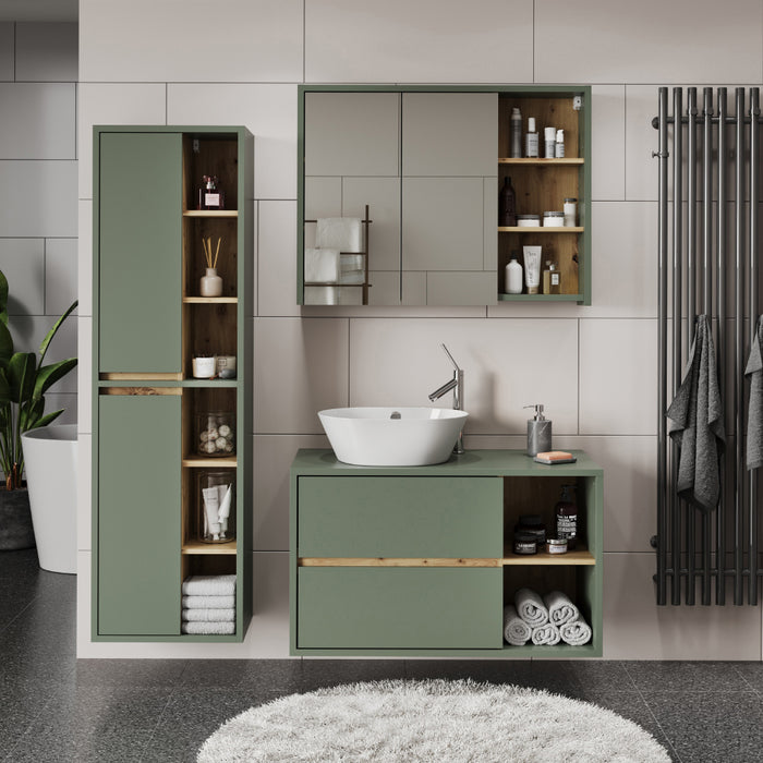 Vicco Mobiletto per lavabo Verde/Artigianale 100 x 60 cm con 2 cassetti