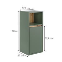 Vicco Mobiletto midi Verde/Artigianale 33 x 80 cm con porta e ripiano aperto