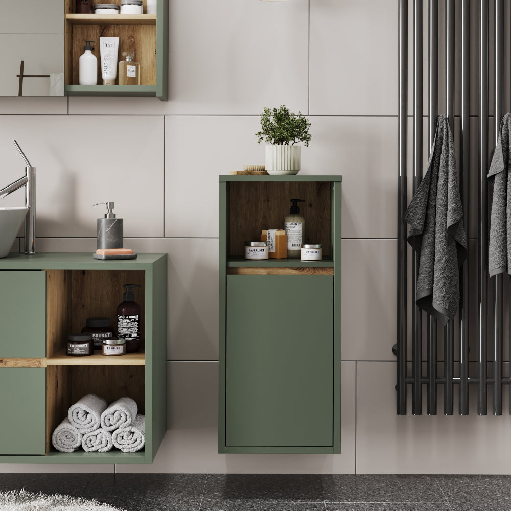 Vicco Mobiletto midi Verde/Artigianale 33 x 80 cm con porta e ripiano aperto