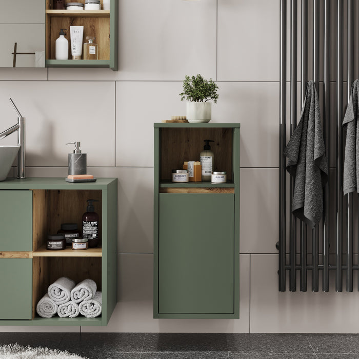 Vicco Mobiletto midi Verde/Artigianale 33 x 80 cm con porta e ripiano aperto