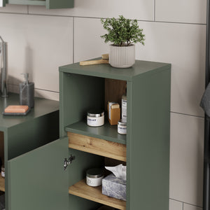 Vicco Mobiletto midi Verde/Artigianale 33 x 80 cm con porta e ripiano aperto