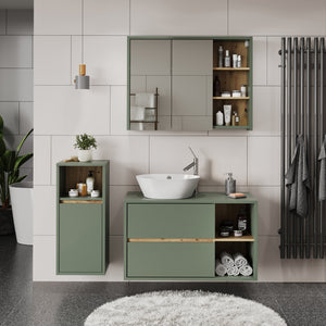 Vicco Mobiletto midi Verde/Artigianale 33 x 80 cm con porta e ripiano aperto