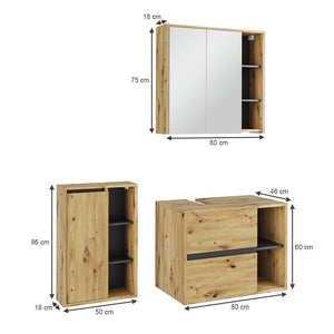 Vicco Set di mobili da bagno Artigiano/grigio 3 parti