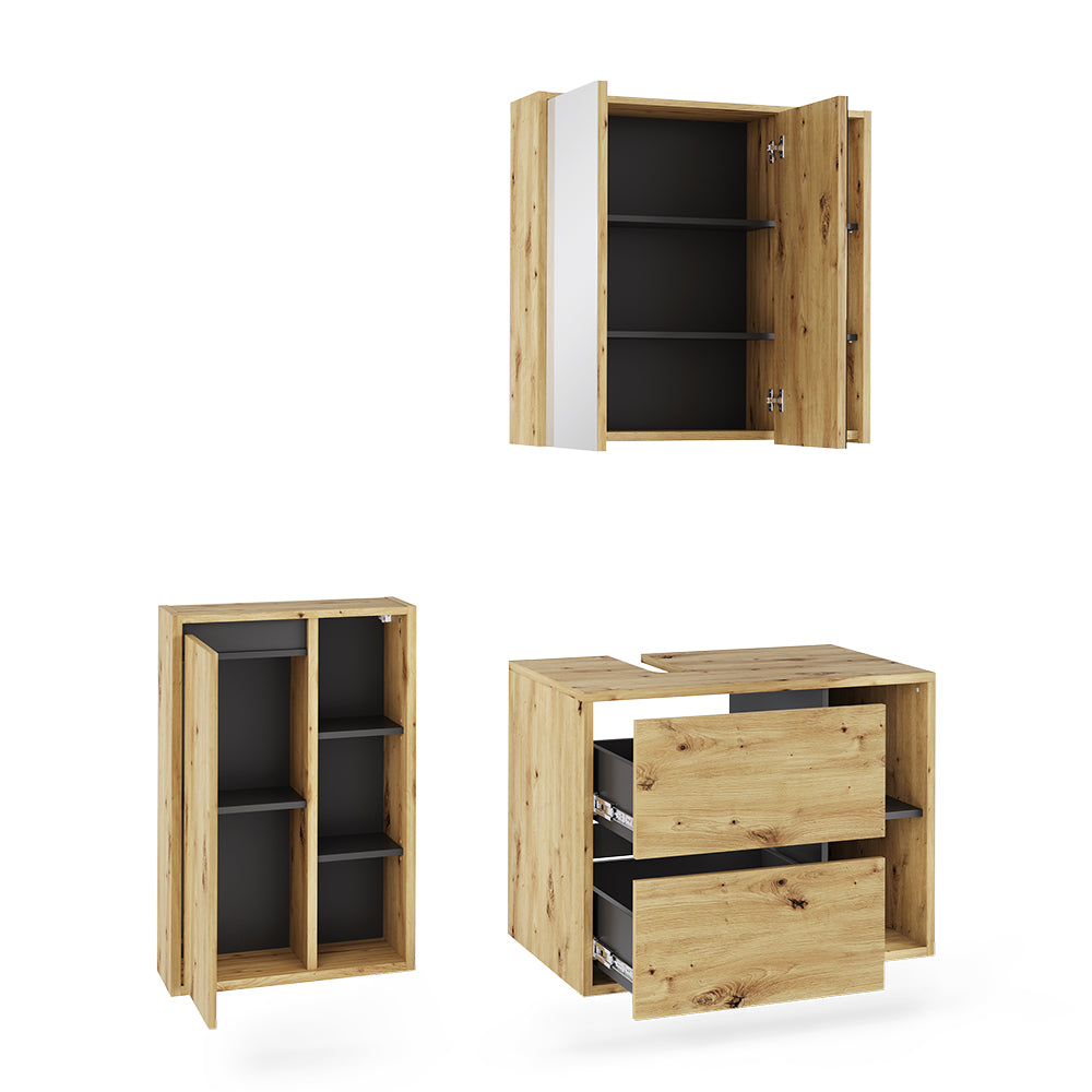 Vicco Set di mobili da bagno Artigiano/grigio 3 parti