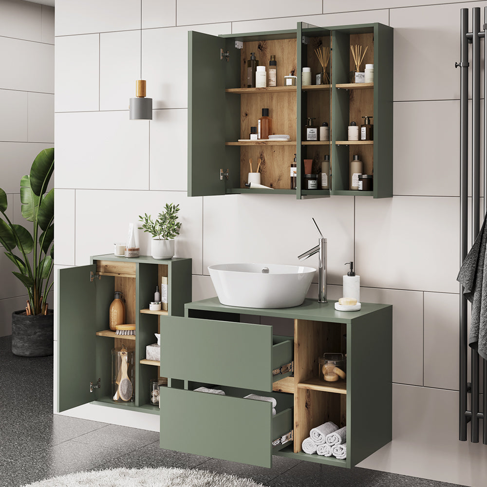 Vicco Set di mobili da bagno Verde/Artigianale 3 parti
