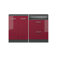Vicco Mobile cucina sottotetto Rosso lucido/antracite 140 cm Set di 2