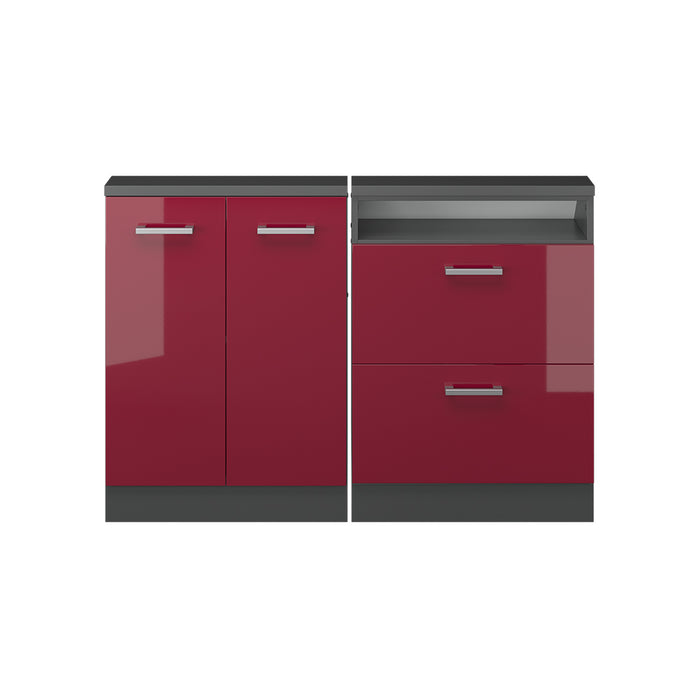 Vicco Mobile cucina sottotetto Rosso lucido/antracite 120 cm Set di 2