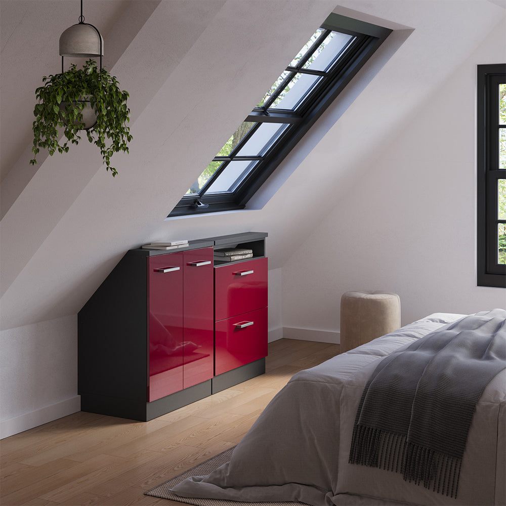 Vicco Mobile cucina sottotetto Rosso lucido/antracite 140 cm Set di 2