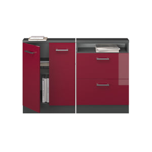 Vicco Mobile cucina sottotetto Rosso lucido/antracite 140 cm Set di 2