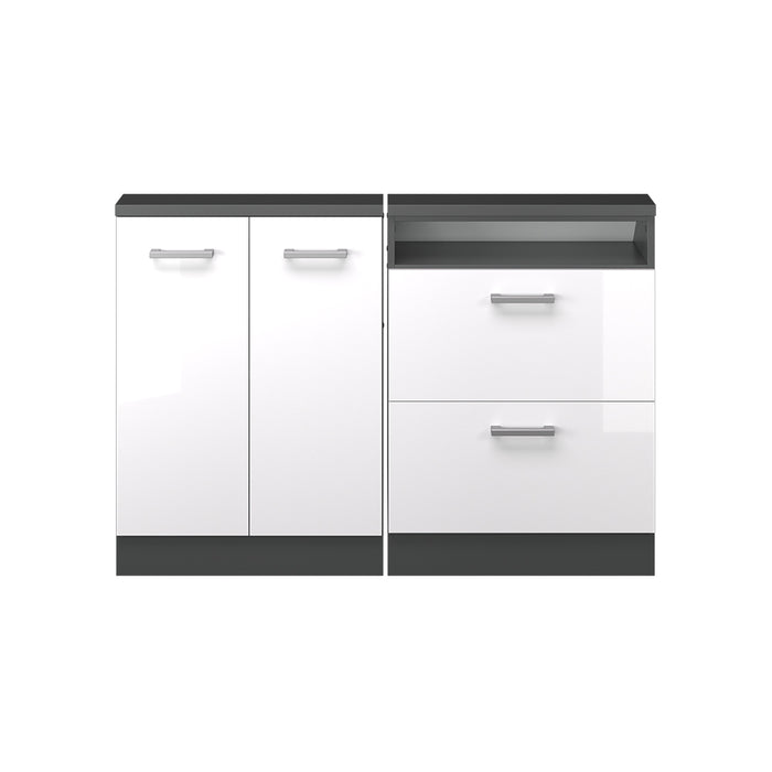 Vicco Mobile cucina sottotetto Bianco lucido/antracite 120 cm Set di 2