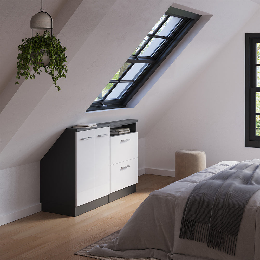 Vicco Mobile cucina sottotetto Bianco lucido/antracite 120 cm Set di 2