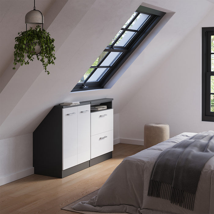 Vicco Mobile cucina sottotetto Bianco lucido/antracite 120 cm Set di 2