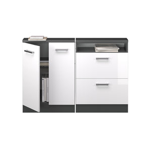 Vicco Mobile cucina sottotetto Bianco lucido/antracite 120 cm Set di 2