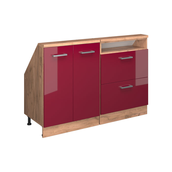 Vicco Mobile cucina sottotetto Rosso lucido/rovere dorato 120 cm Set di 2