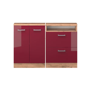 Vicco Mobile cucina sottotetto Rosso lucido/rovere dorato 120 cm Set di 2