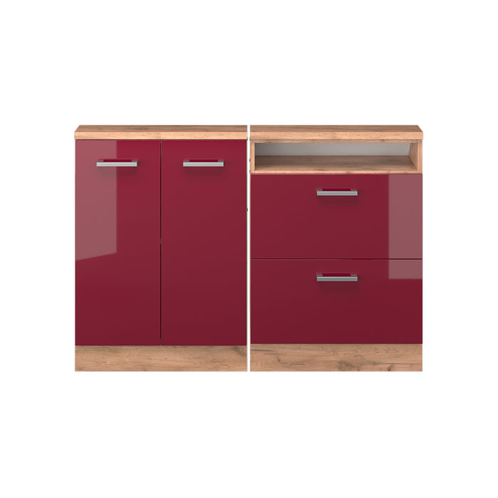 Vicco Mobile cucina sottotetto Rosso lucido/rovere dorato 120 cm Set di 2