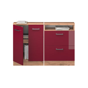 Vicco Mobile cucina sottotetto Rosso lucido/rovere dorato 120 cm Set di 2