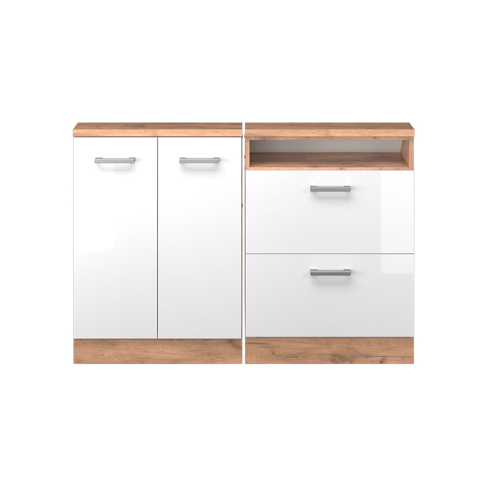 Vicco Mobile cucina sottotetto Bianco lucido/oro power oak 120 cm Set di 2