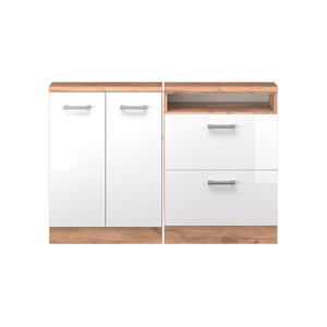 Vicco Mobile cucina sottotetto Bianco lucido/oro power oak 120 cm Set di 2