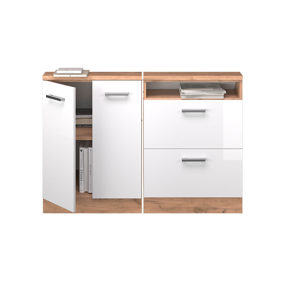 Vicco Mobile cucina sottotetto Bianco lucido/oro power oak 120 cm Set di 2