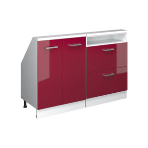 Vicco Mobile cucina sottotetto Rosso lucido/bianco 120 cm Set di 2