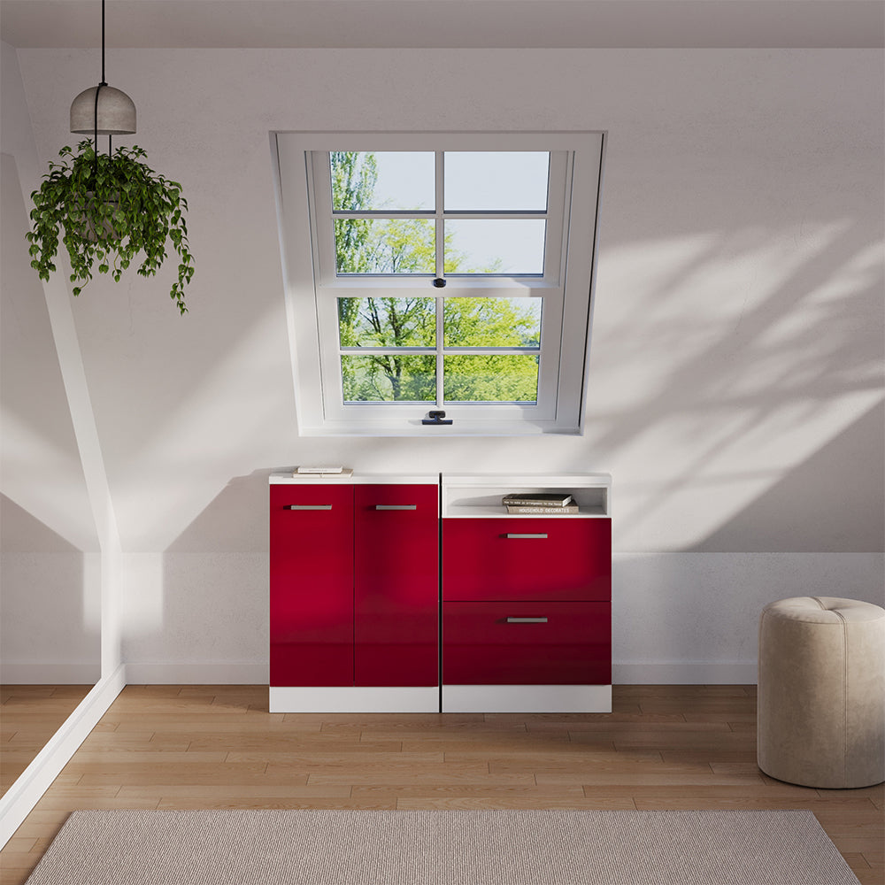 Vicco Set di mobili sottotetto Bordeaux lucido/bianco Set di 2