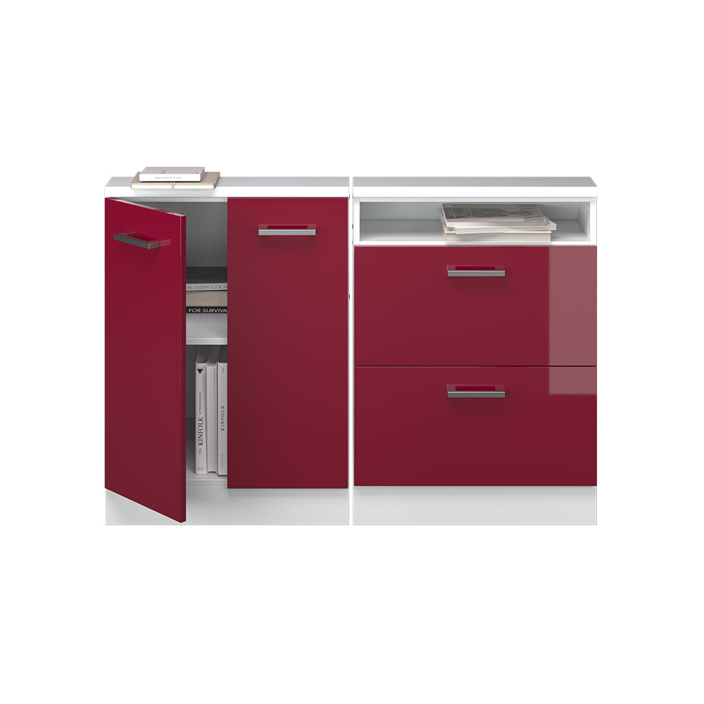 Vicco Mobile cucina sottotetto Rosso lucido/bianco 120 cm Set di 2