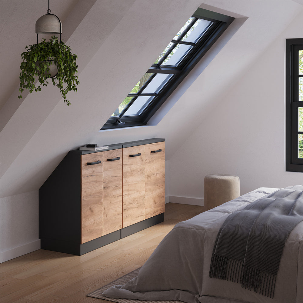 Vicco Mobile cucina sottotetto Quercia dorata/antracite 140 cm Set di 2