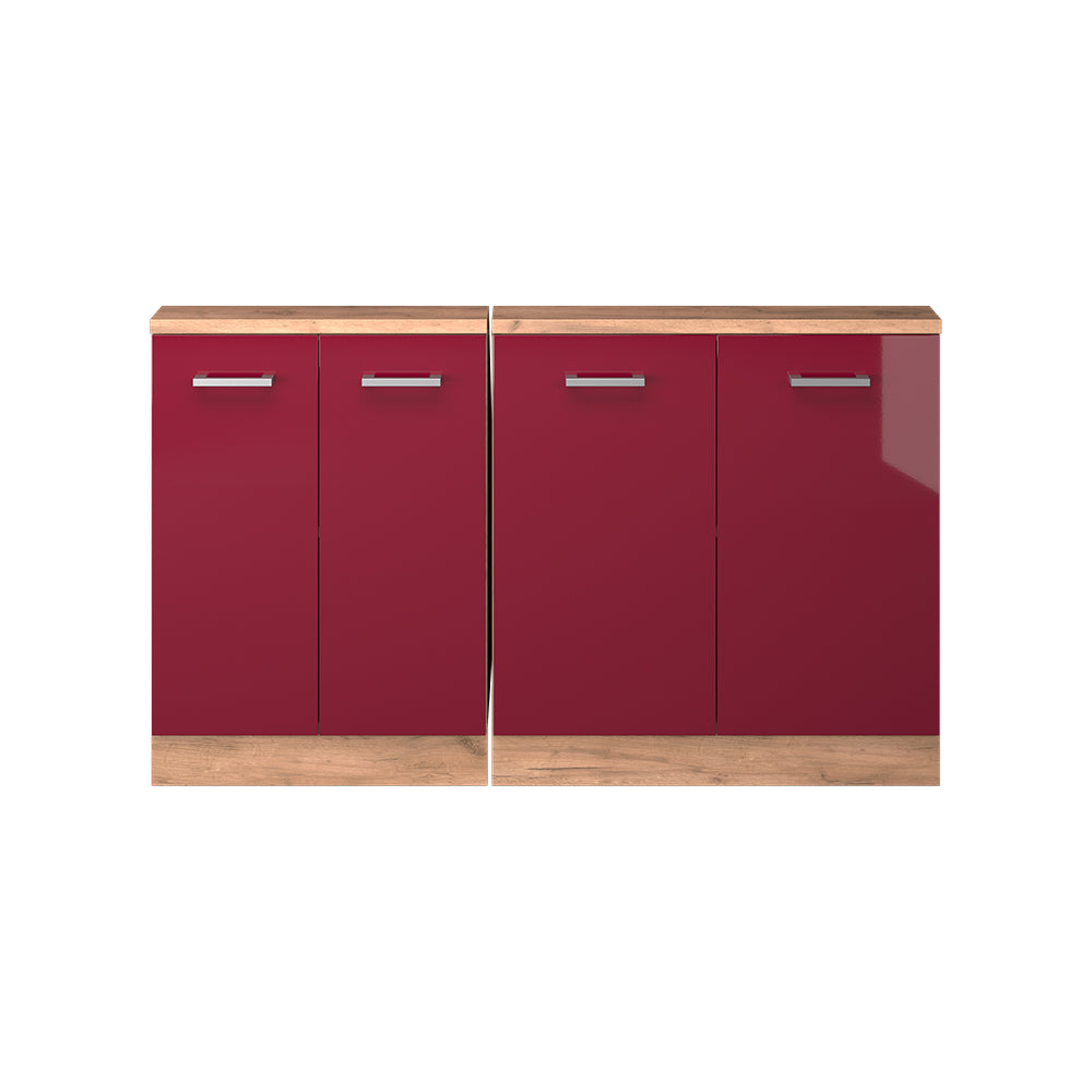 Vicco Mobile cucina sottotetto Rosso lucido/rovere dorato 140 cm Set di 2