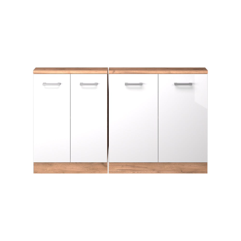 Vicco Mobile cucina sottotetto Bianco lucido/oro power oak 140 cm Set di 2