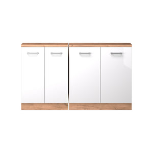 Vicco Mobile cucina sottotetto Bianco lucido/oro power oak 140 cm Set di 2