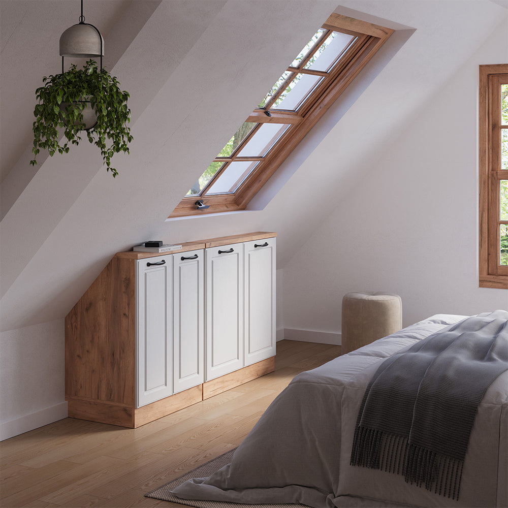 Vicco Mobile cucina sottotetto Casa di campagna bianca/quercia dorata 140 cm Set di 2