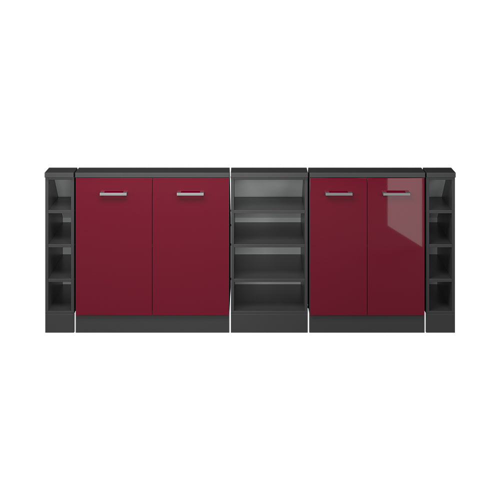 Vicco Mobile cucina sottotetto Rosso lucido/antracite 215 cm Set di 5