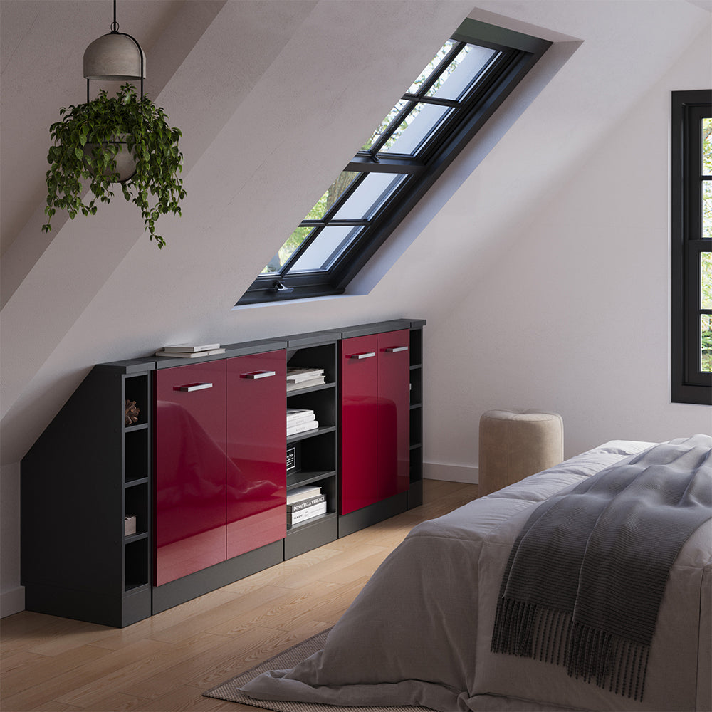 Vicco Set di mobili sottotetto Rosso lucido/antracite Set di 5